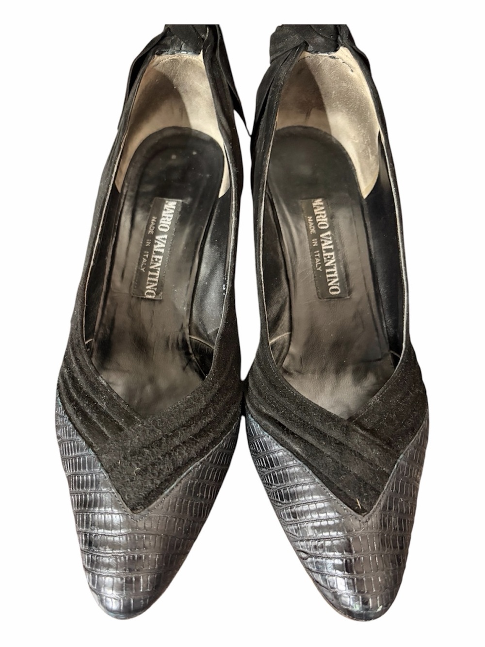 Mario Valentino Black Textured Pointed Toe Heels